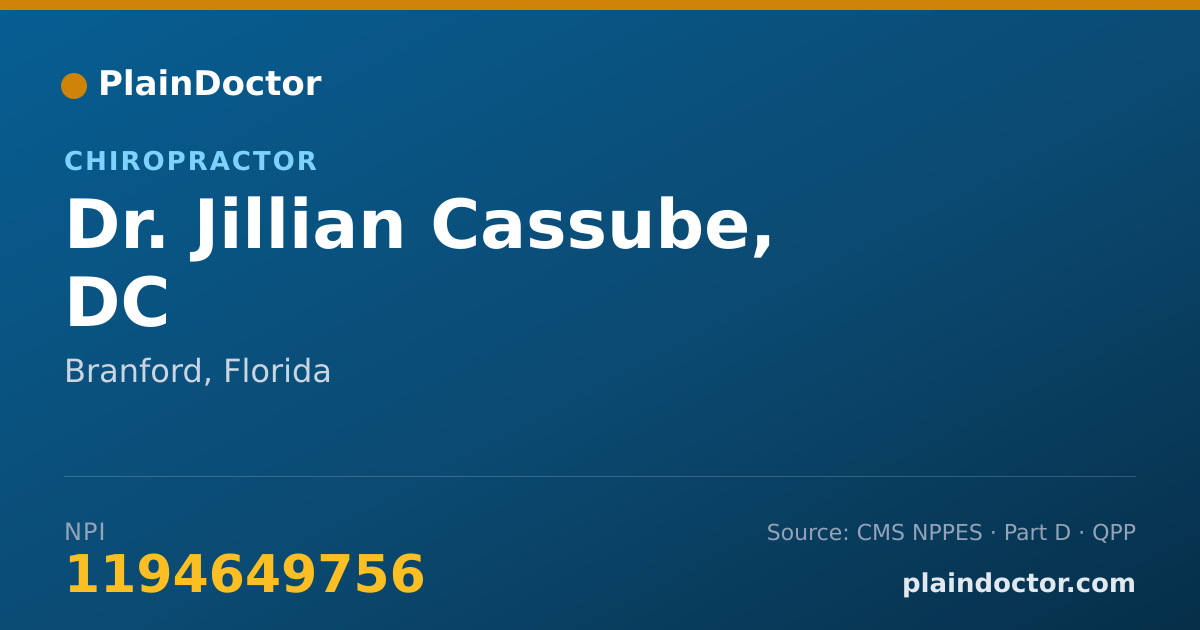 Shareable card for Jillian Cassube, DC - Chiropractor, Branford, FL