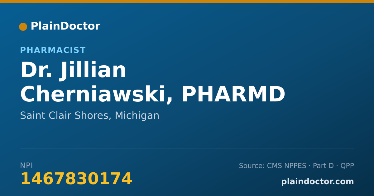 Shareable card for Jillian Cherniawski, PHARMD - Pharmacist, Saint Clair Shores, MI