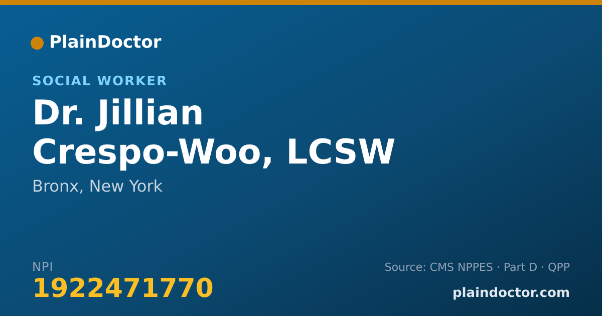 Shareable card for Jillian Crespo-Woo, LCSW - Social Worker, Bronx, NY