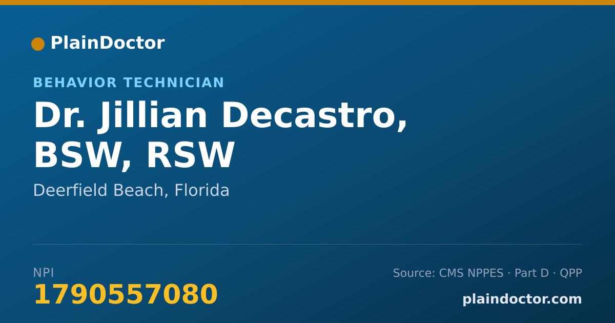 Shareable card for Jillian Decastro, BSW, RSW - Behavior Technician, Deerfield Beach, FL