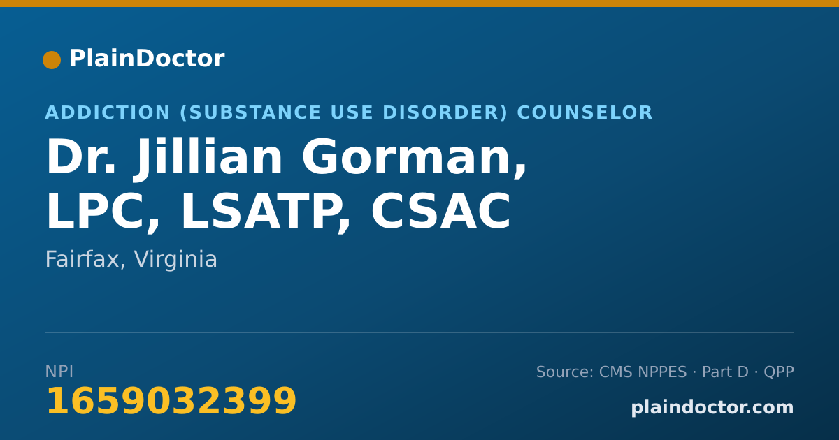 Shareable card for Jillian Gorman, LPC, LSATP, CSAC - Addiction (Substance Use Disorder) Counselor, Fairfax, VA