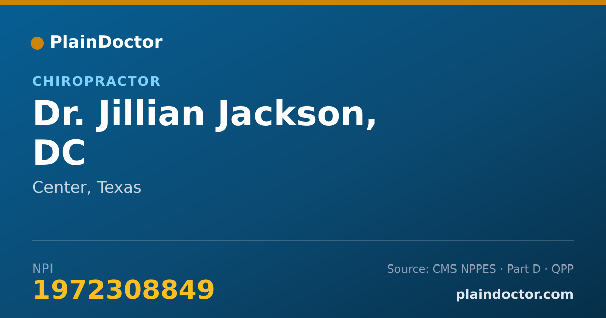 Shareable card for Jillian Jackson, DC - Chiropractor, Center, TX