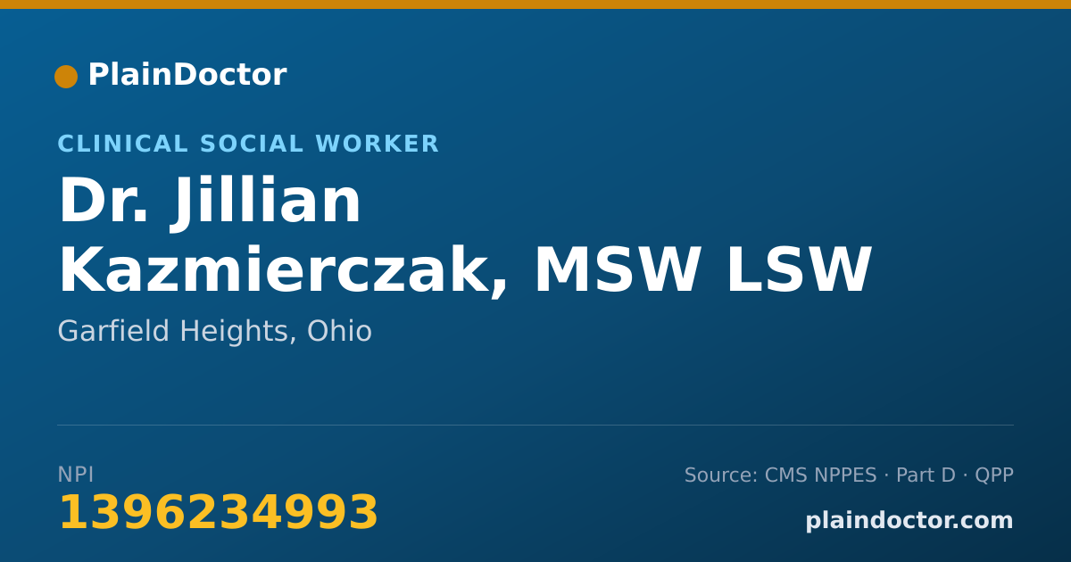Shareable card for Jillian Kazmierczak, MSW LSW - Clinical Social Worker, Garfield Heights, OH