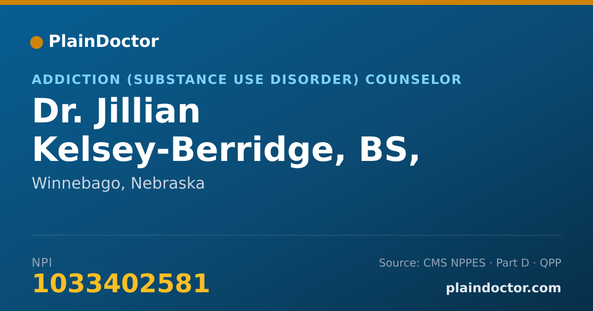 Shareable card for Jillian Kelsey-Berridge, BS, PLADC - Addiction (Substance Use Disorder) Counselor, Winnebago, NE