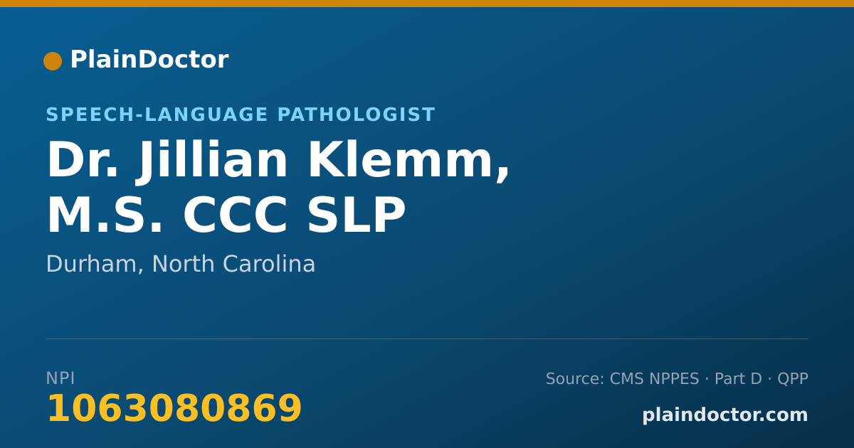 Shareable card for Jillian Klemm, M.S. CCC SLP - Speech-Language Pathologist, Durham, NC