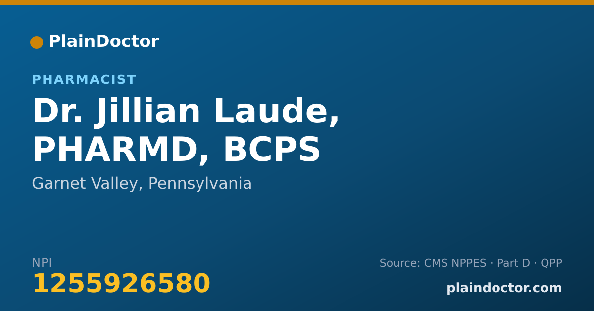 Shareable card for Jillian Laude, PHARMD, BCPS - Pharmacist, Garnet Valley, PA