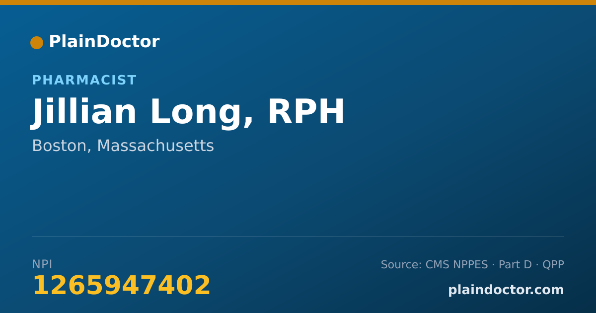 Shareable card for Jillian Long, RPH - Pharmacist, Boston, MA