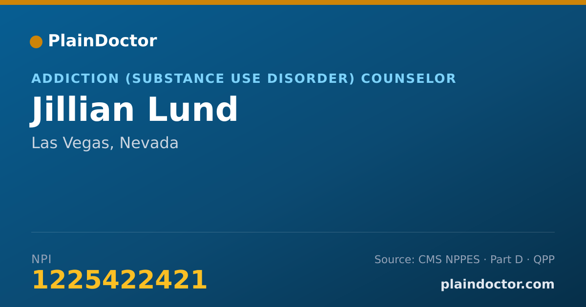 Shareable card for Jillian Lund - Addiction (Substance Use Disorder) Counselor, Las Vegas, NV