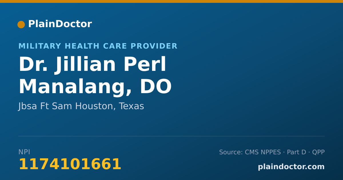 Shareable card for Jillian Perl Manalang, DO - Military Health Care Provider, Jbsa Ft Sam Houston, TX