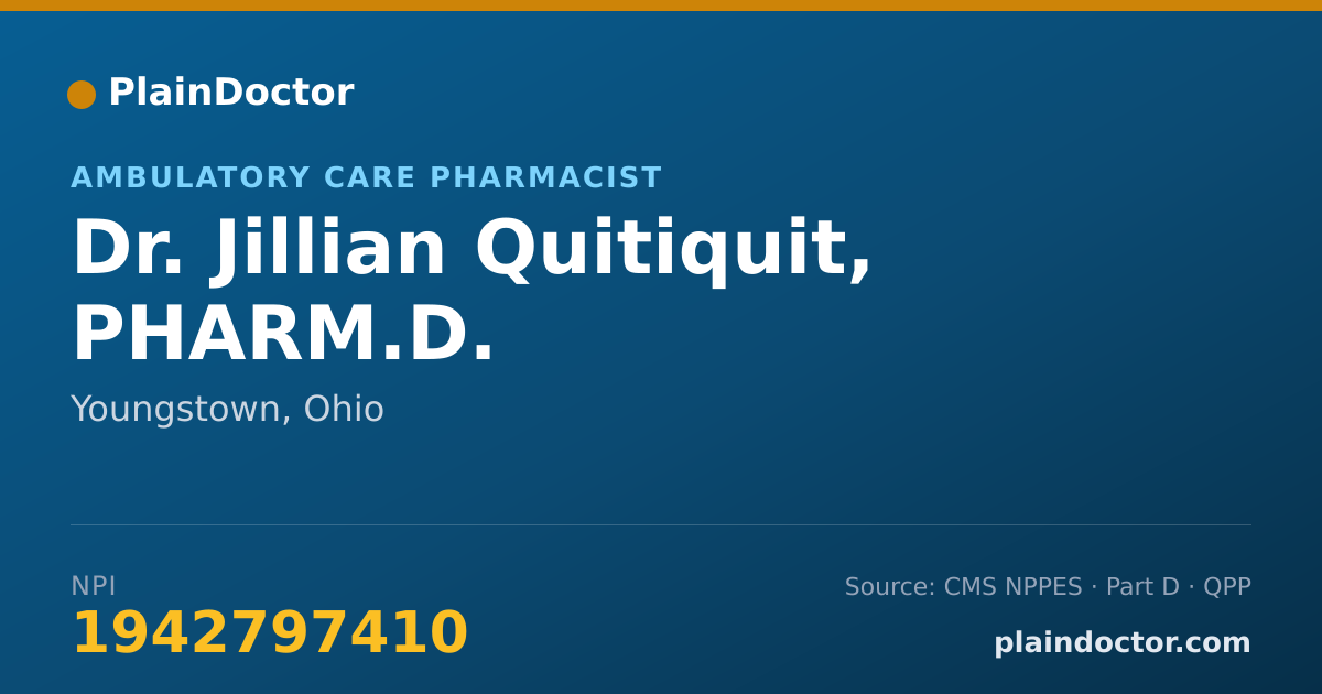 Shareable card for Jillian Quitiquit, PHARM.D. - Ambulatory Care Pharmacist, Youngstown, OH