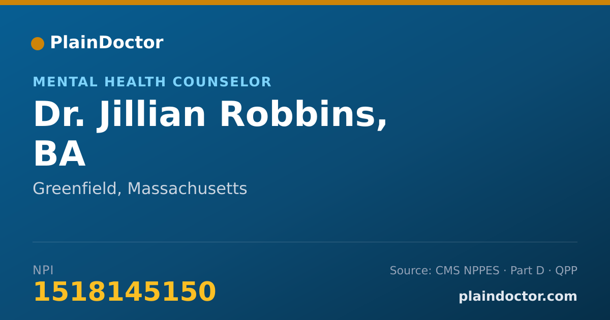Shareable card for Jillian Robbins, BA - Mental Health Counselor, Greenfield, MA