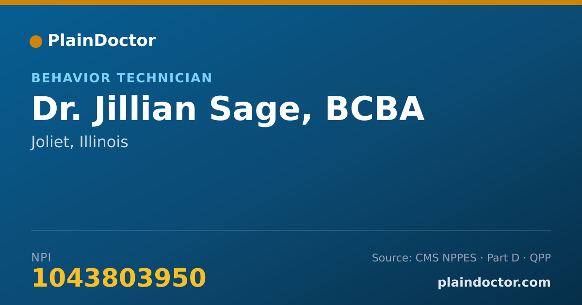 Shareable card for Jillian Sage, BCBA - Behavior Technician, Joliet, IL