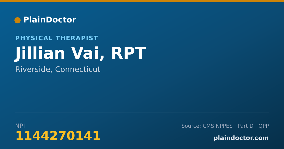 Shareable card for Jillian Vai, RPT - Physical Therapist, Riverside, CT