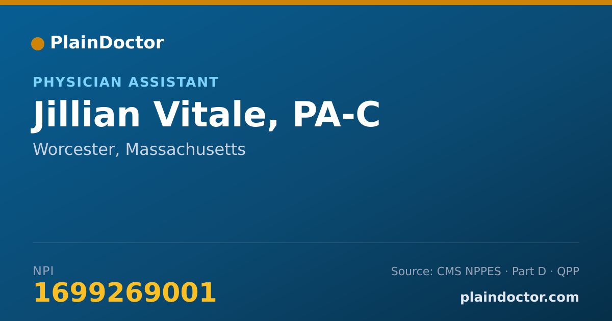 Shareable card for Jillian Vitale, PA-C - Physician Assistant, Worcester, MA