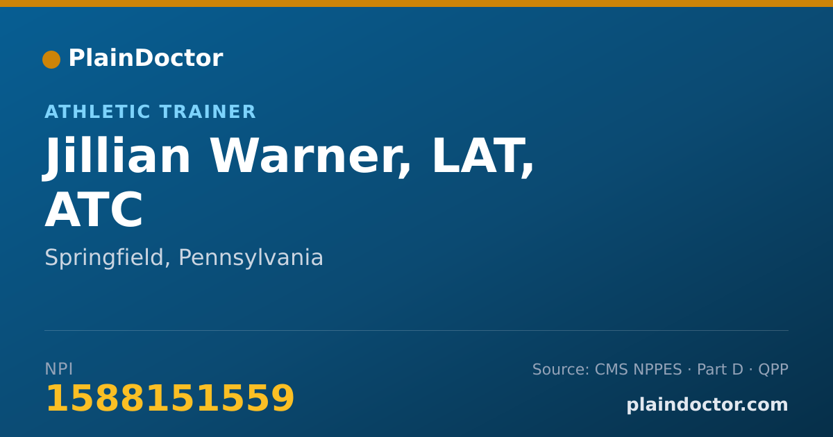 Shareable card for Jillian Warner, LAT, ATC - Athletic Trainer, Springfield, PA