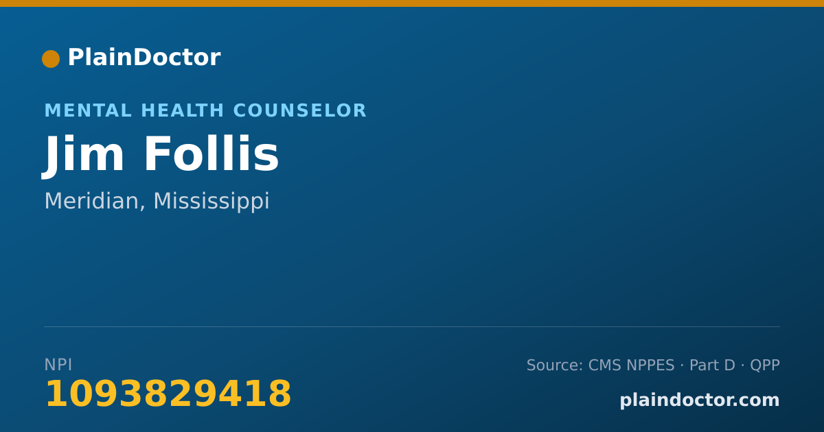 Shareable card for Jim Follis - Mental Health Counselor, Meridian, MS