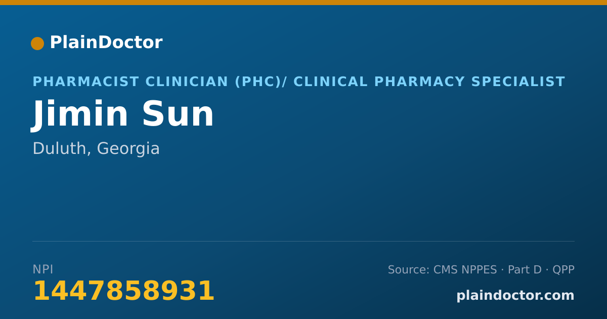 Shareable card for Jimin Sun - Pharmacist Clinician (PhC)/ Clinical Pharmacy Specialist, Duluth, GA