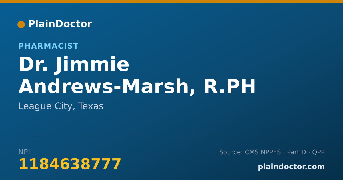 Shareable card for Jimmie Andrews-Marsh, R.PH - Pharmacist, League City, TX