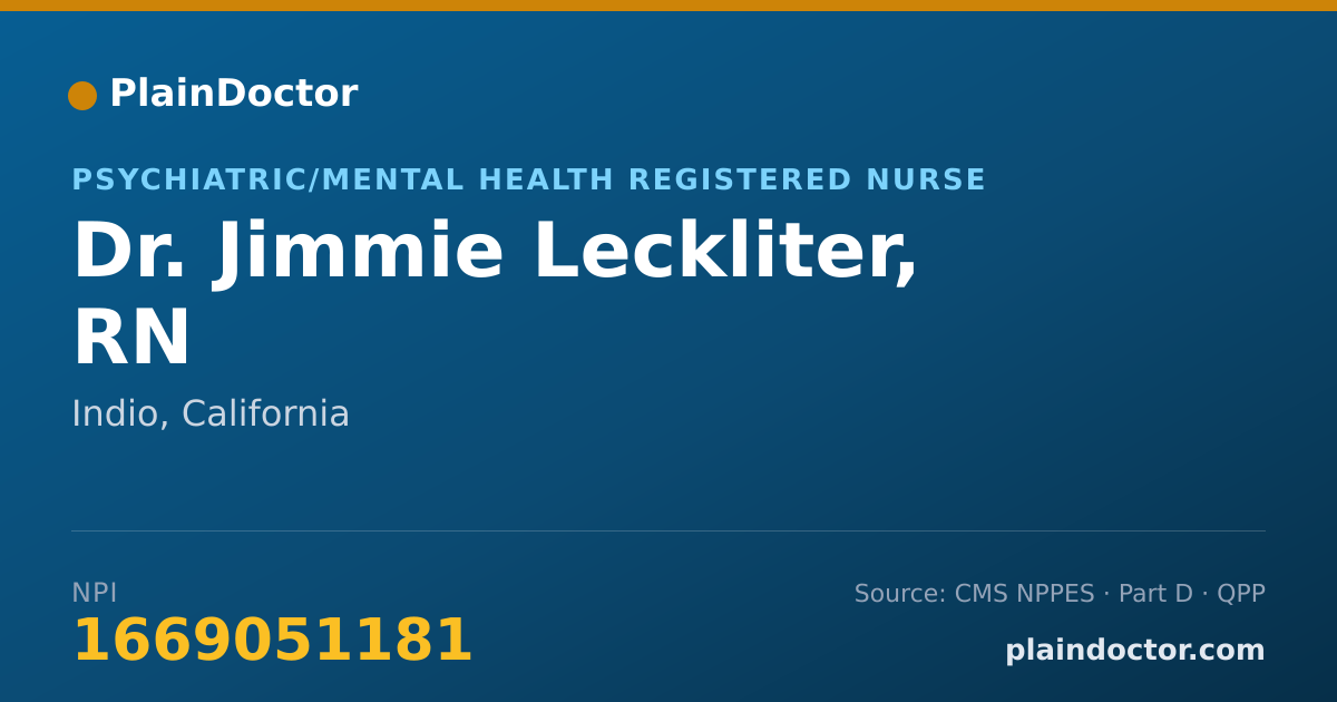 Shareable card for Jimmie Leckliter, RN - Psychiatric/Mental Health Registered Nurse, Indio, CA