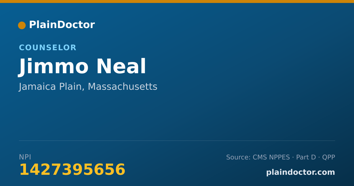 Shareable card for Jimmo Neal - Counselor, Jamaica Plain, MA