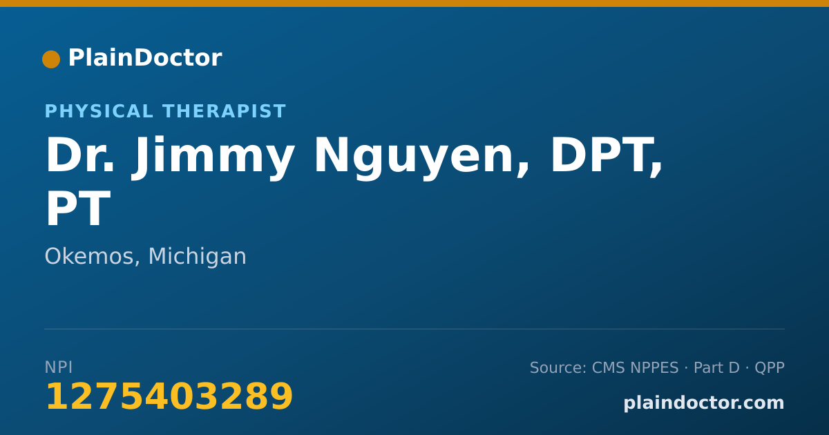 Shareable card for Jimmy Nguyen, DPT, PT - Physical Therapist, Okemos, MI