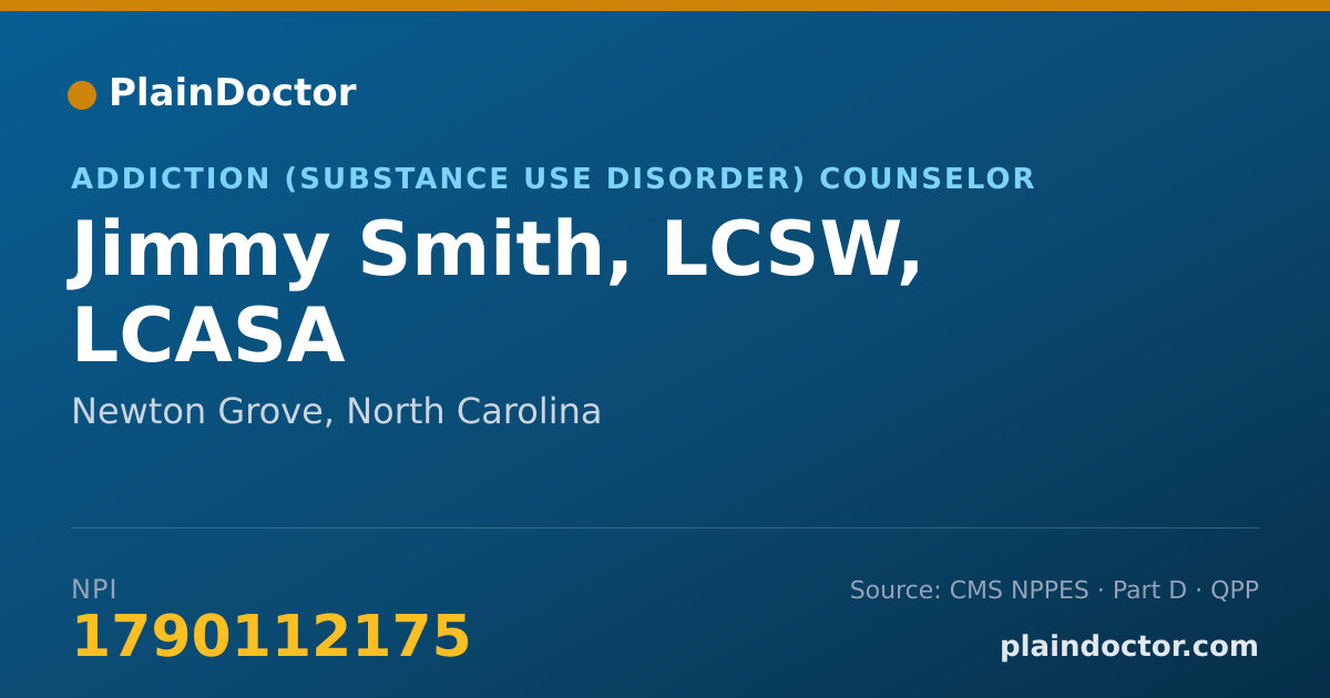 Shareable card for Jimmy Smith, LCSW, LCASA - Addiction (Substance Use Disorder) Counselor, Newton Grove, NC