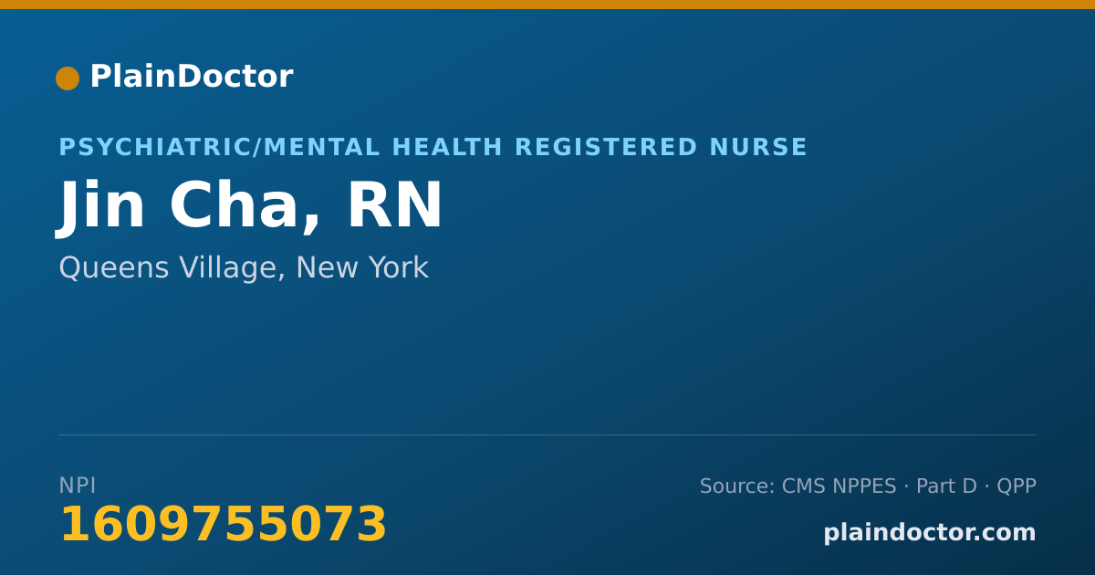 Shareable card for Jin Cha, RN - Psychiatric/Mental Health Registered Nurse, Queens Village, NY