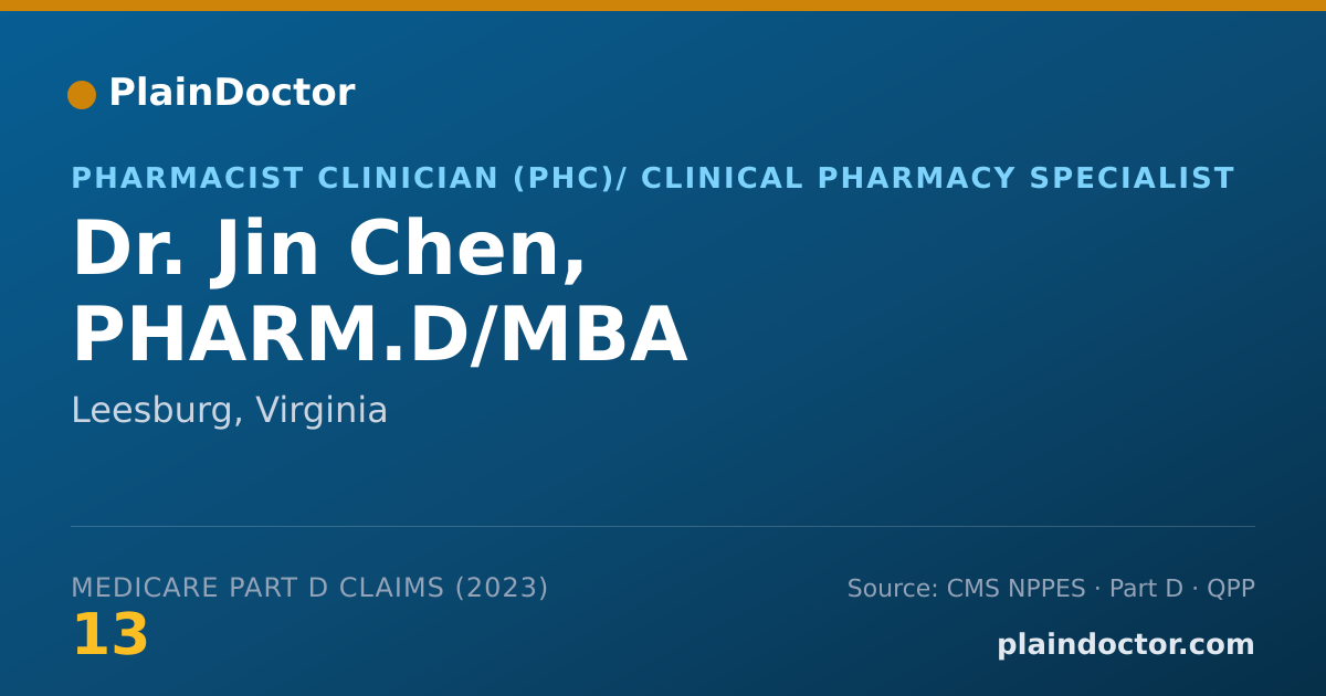 Shareable card for Jin Chen, PHARM.D/MBA - Pharmacist Clinician (PhC)/ Clinical Pharmacy Specialist, Leesburg, VA
