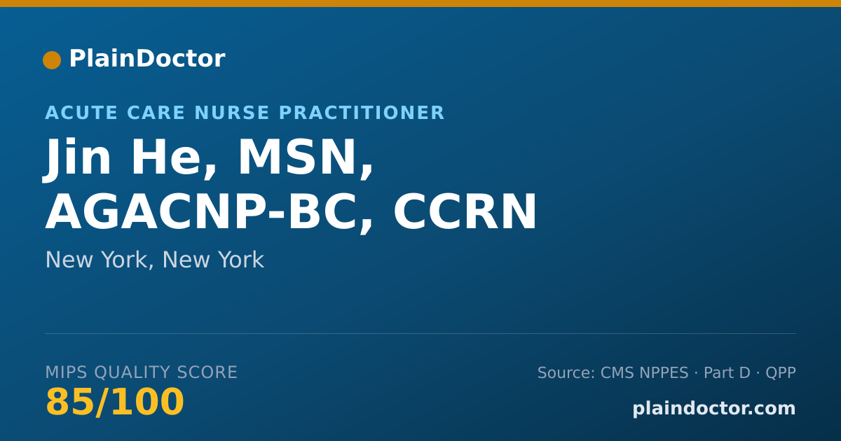 Shareable card for Jin He, MSN, AGACNP-BC, CCRN - Acute Care Nurse Practitioner, New York, NY