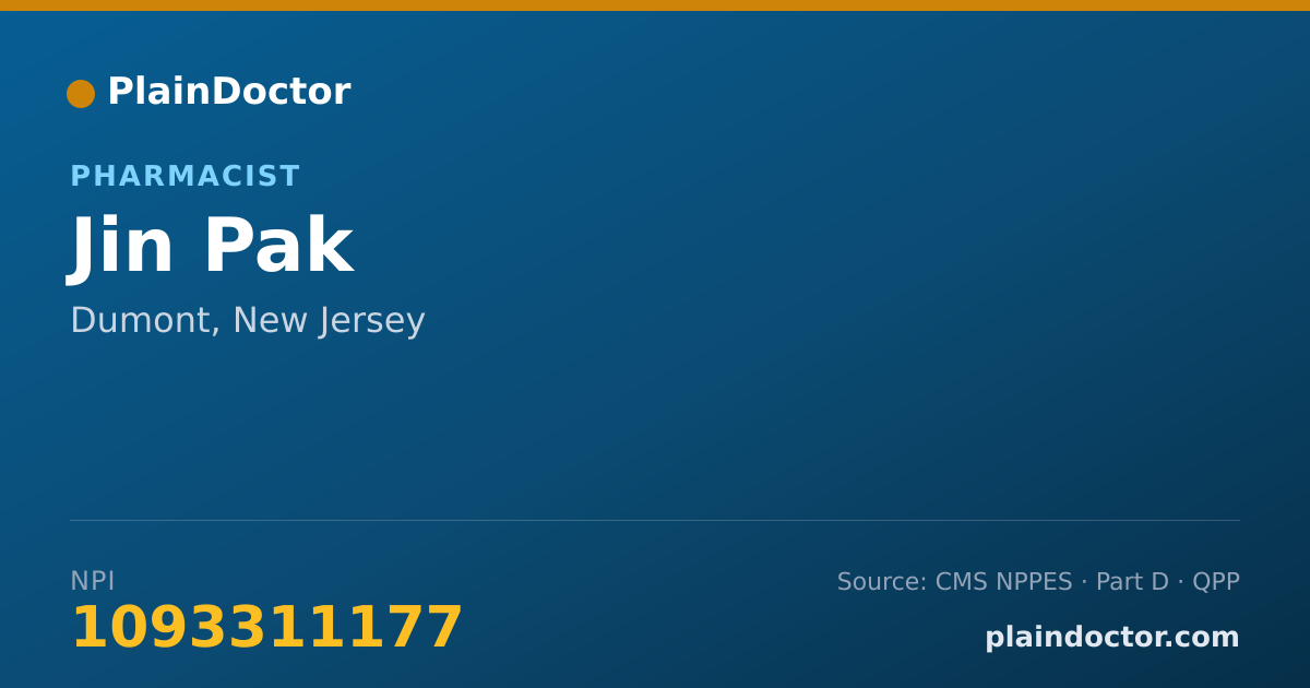 Shareable card for Jin Pak - Pharmacist, Dumont, NJ
