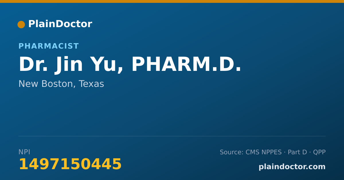 Shareable card for Jin Yu, PHARM.D. - Pharmacist, New Boston, TX