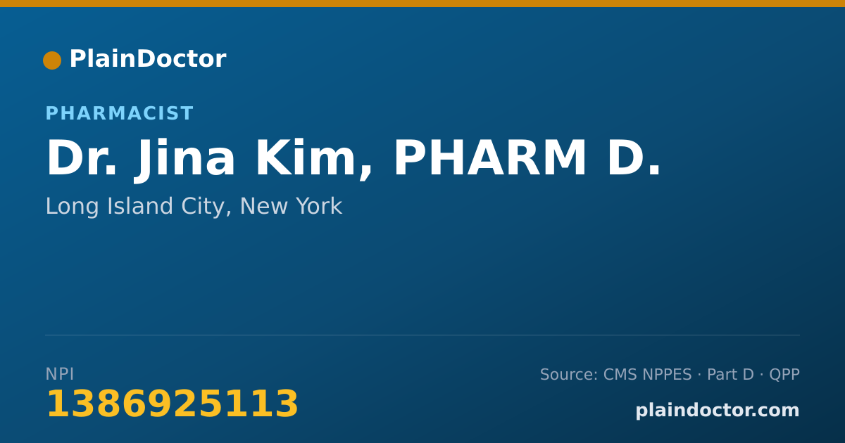Shareable card for Jina Kim, PHARM D. - Pharmacist, Long Island City, NY