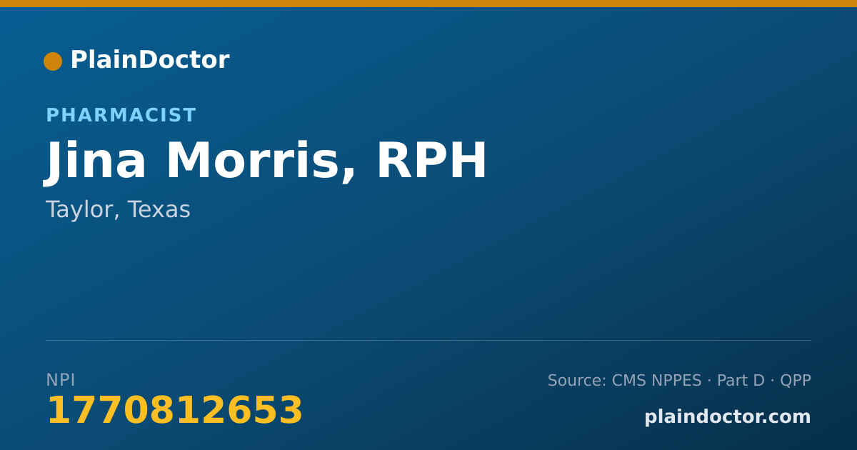 Shareable card for Jina Morris, RPH - Pharmacist, Taylor, TX