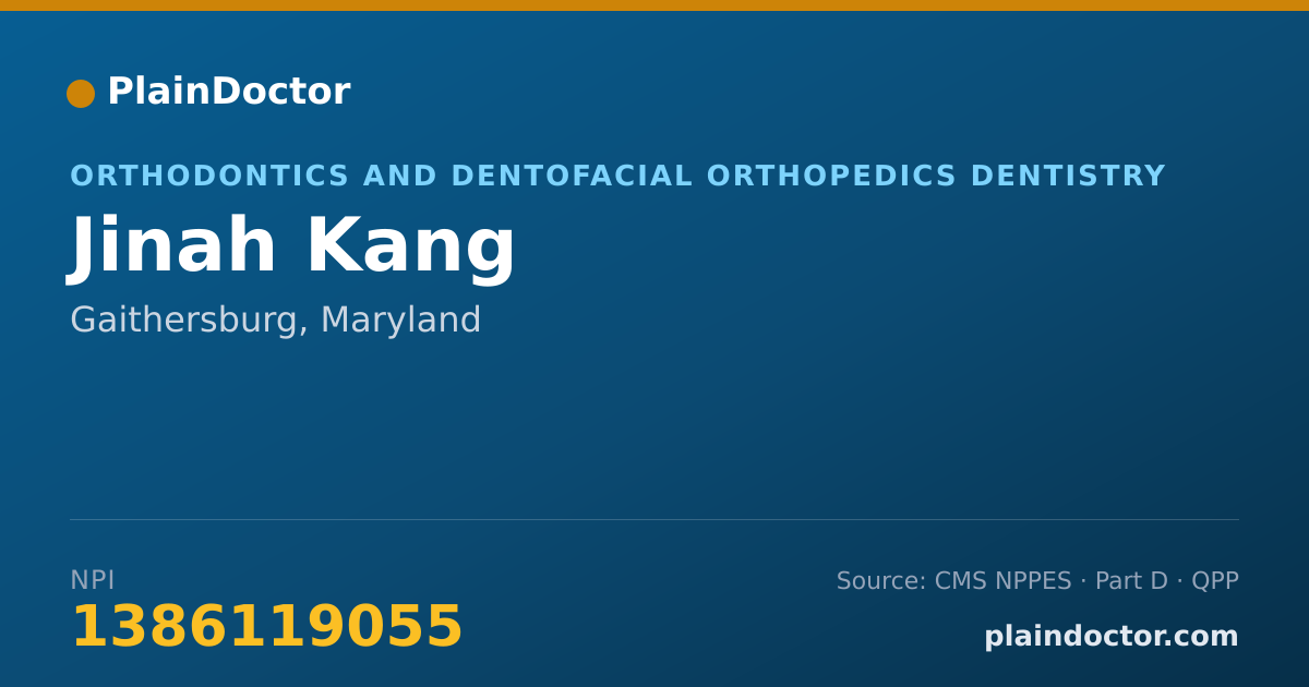 Shareable card for Jinah Kang - Orthodontics and Dentofacial Orthopedics Dentistry, Gaithersburg, MD