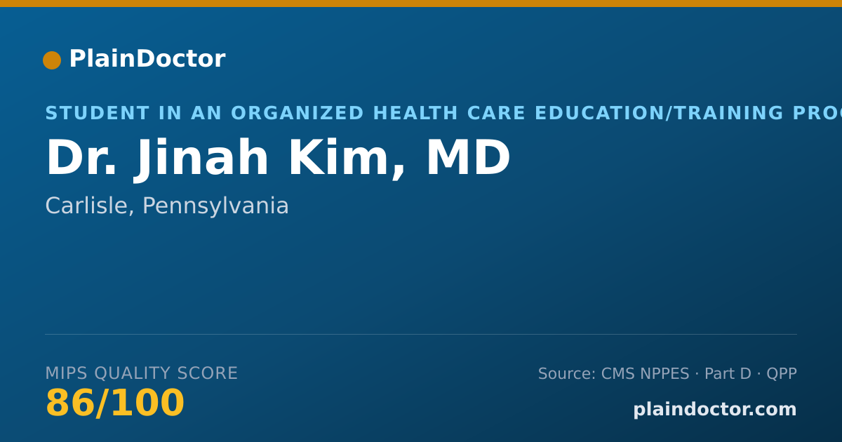 Shareable card for Jinah Kim, MD - Student in an Organized Health Care Education/Training Program, Carlisle, PA
