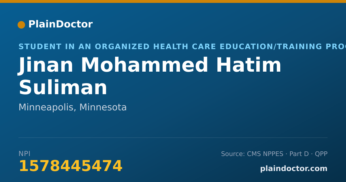 Shareable card for Jinan Mohammed Hatim Suliman - Student in an Organized Health Care Education/Training Program, Minneapolis, MN