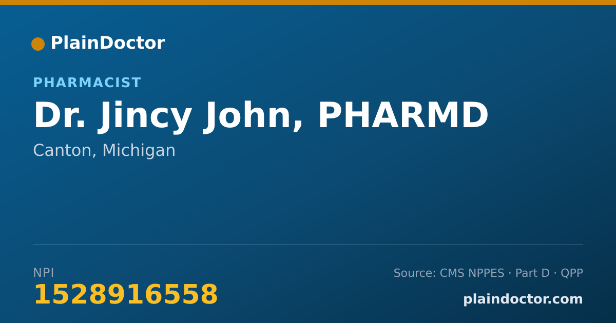 Shareable card for Jincy John, PHARMD - Pharmacist, Canton, MI