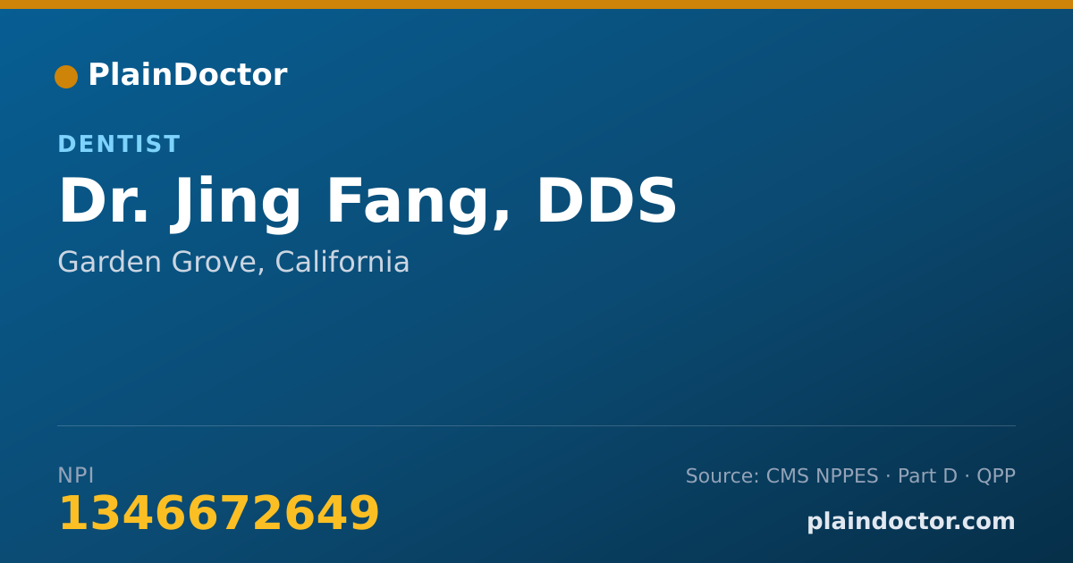 Shareable card for Jing Fang, DDS - Dentist, Garden Grove, CA