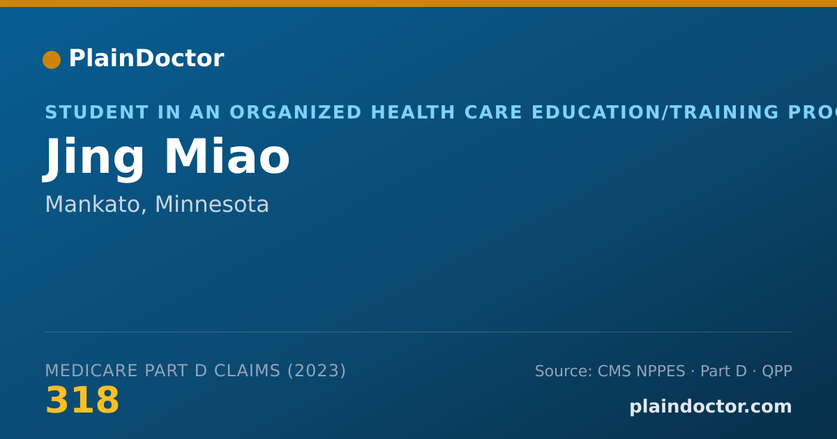 Shareable card for Jing Miao - Student in an Organized Health Care Education/Training Program, Mankato, MN