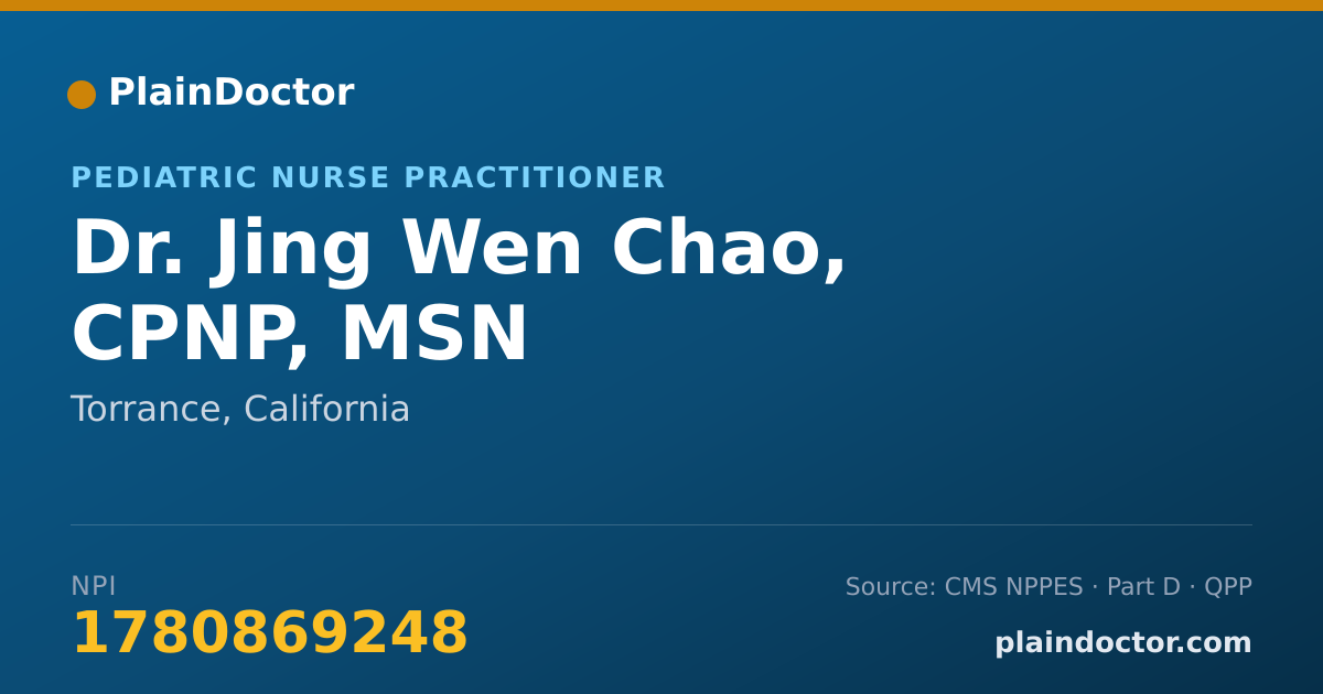 Shareable card for Jing Wen Chao, CPNP, MSN - Pediatric Nurse Practitioner, Torrance, CA