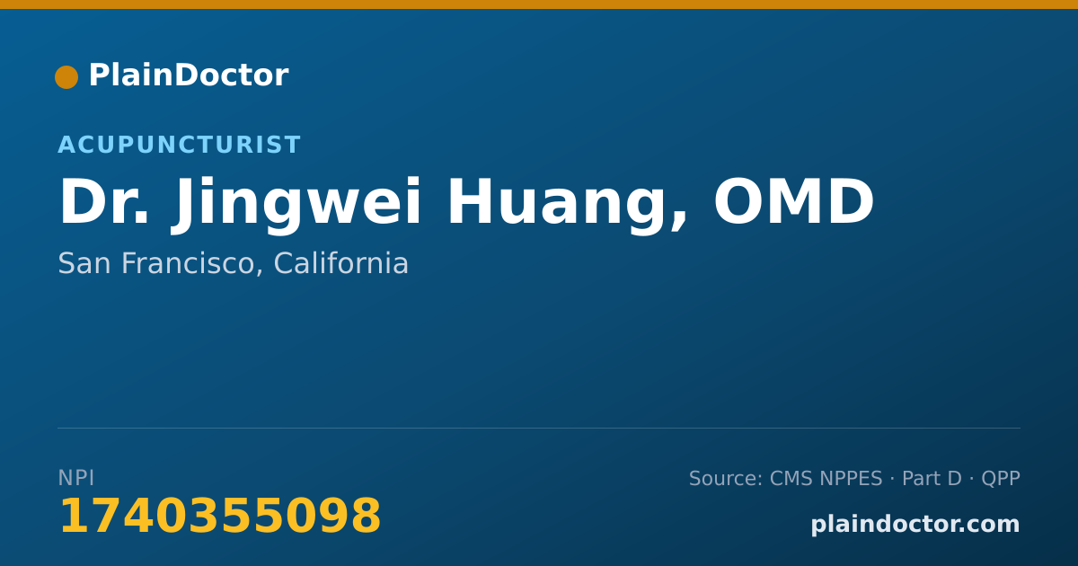Shareable card for Jingwei Huang, OMD - Acupuncturist, San Francisco, CA