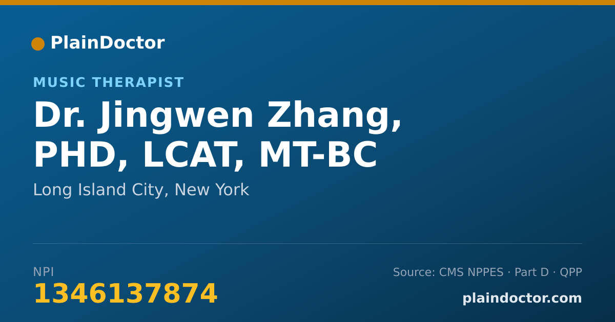Shareable card for Jingwen Zhang, PHD, LCAT, MT-BC - Music Therapist, Long Island City, NY