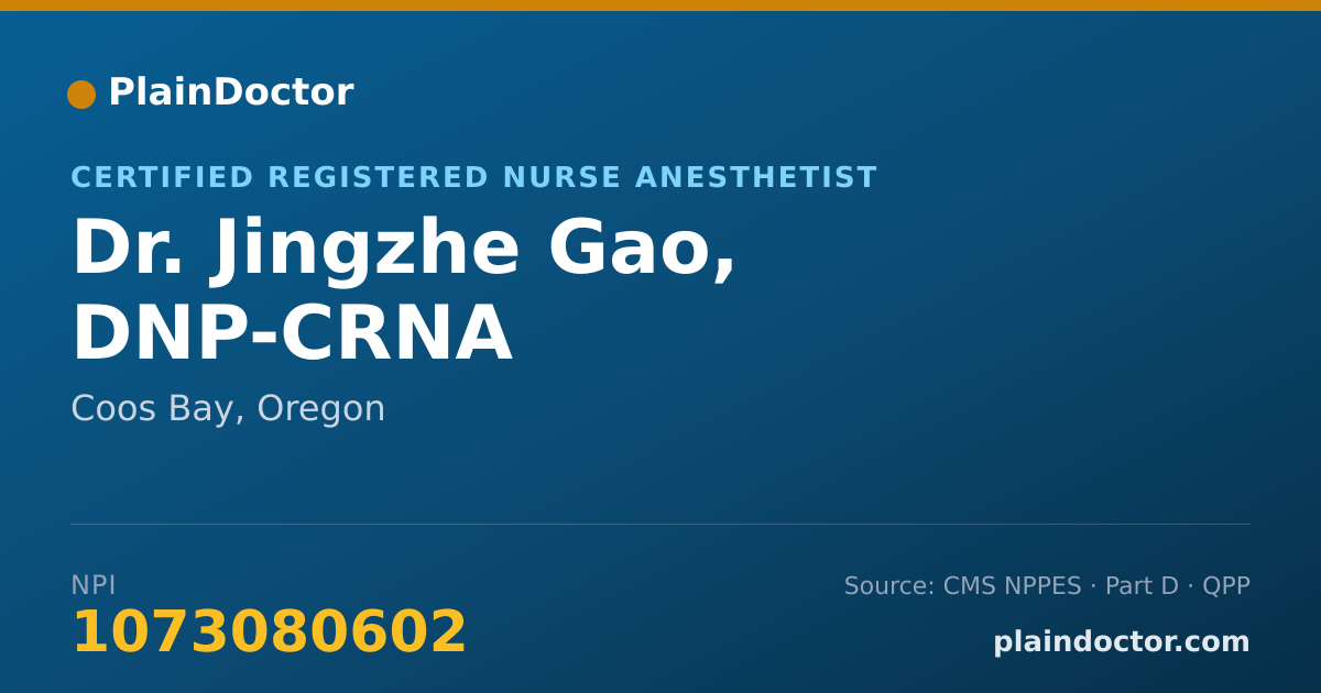 Shareable card for Jingzhe Gao, DNP-CRNA - Certified Registered Nurse Anesthetist, Coos Bay, OR