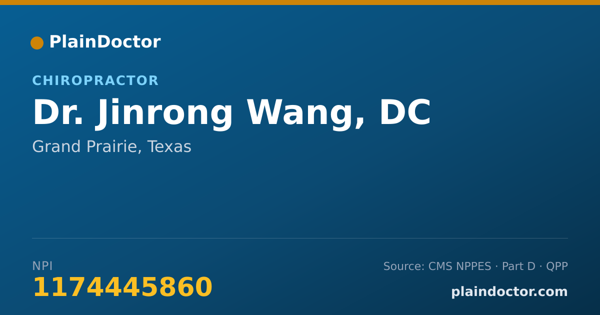 Shareable card for Jinrong Wang, DC - Chiropractor, Grand Prairie, TX