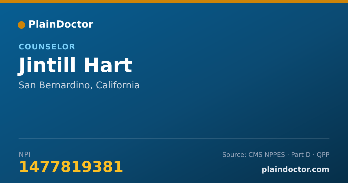 Shareable card for Jintill Hart - Counselor, San Bernardino, CA