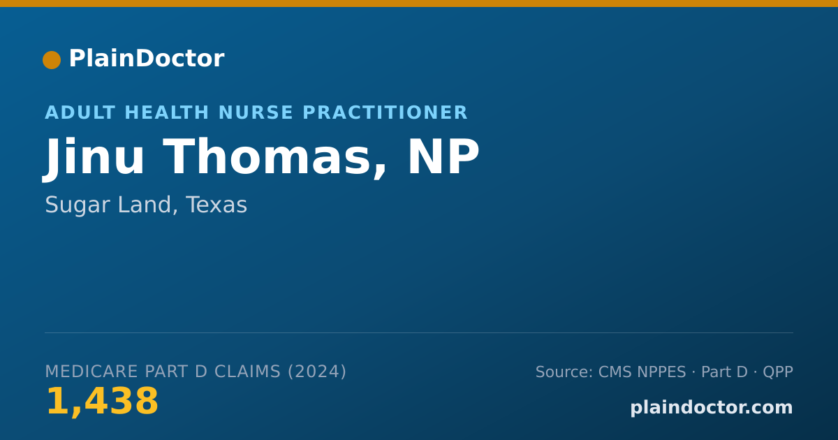 Shareable card for Jinu Thomas, NP - Adult Health Nurse Practitioner, Sugar Land, TX