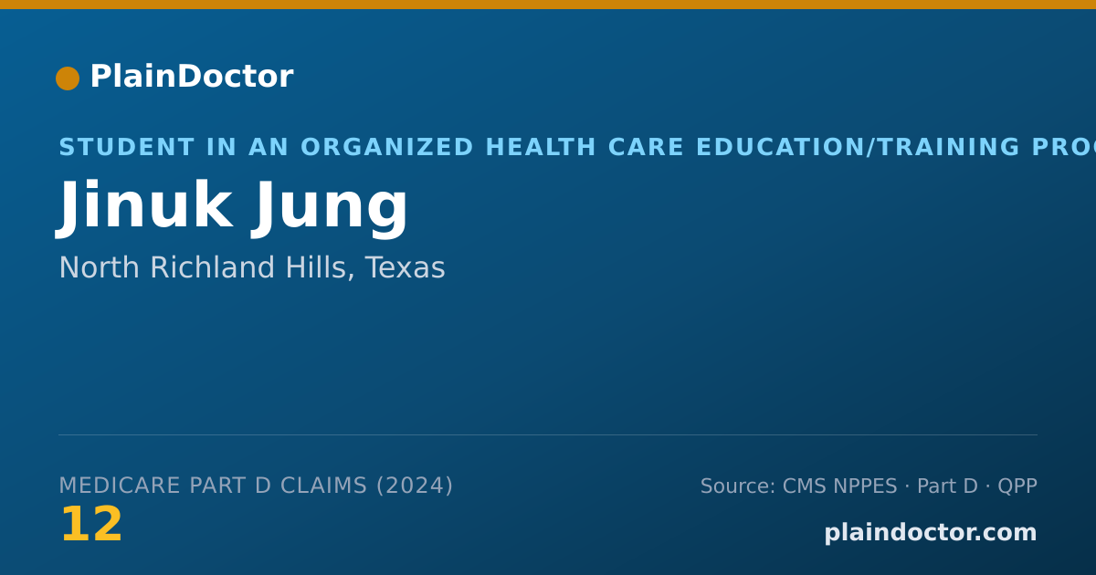 Shareable card for Jinuk Jung - Student in an Organized Health Care Education/Training Program, North Richland Hills, TX