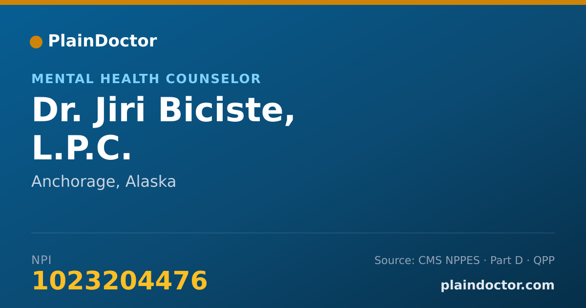 Shareable card for Jiri Biciste, L.P.C. - Mental Health Counselor, Anchorage, AK