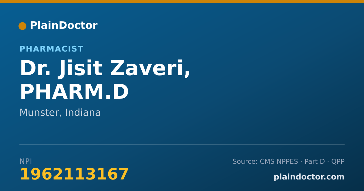 Shareable card for Jisit Zaveri, PHARM.D - Pharmacist, Munster, IN