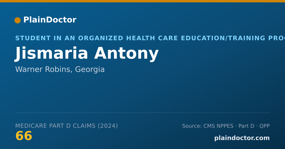 Shareable card for Jismaria Antony - Student in an Organized Health Care Education/Training Program, Warner Robins, GA